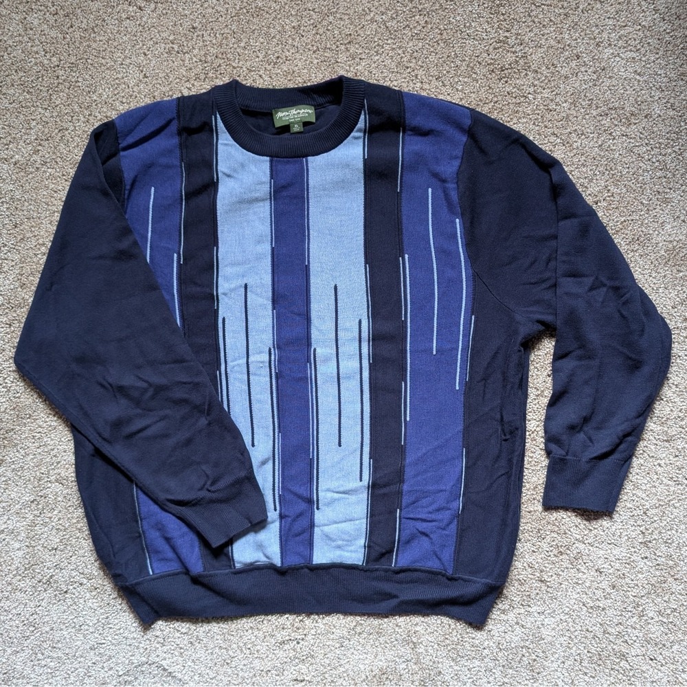 NWOT Norm Thompson Mens XL Pullover Sweater Blue Geometric Boxy Fit